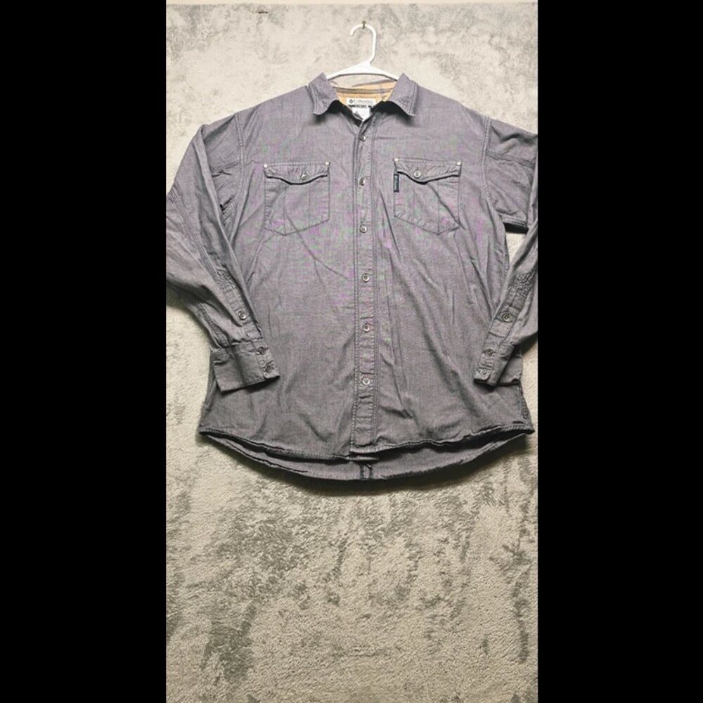 Columbia Sportswear Co.‎ Button Up Shirt Mens Large Gray Pockets Long Sleeve